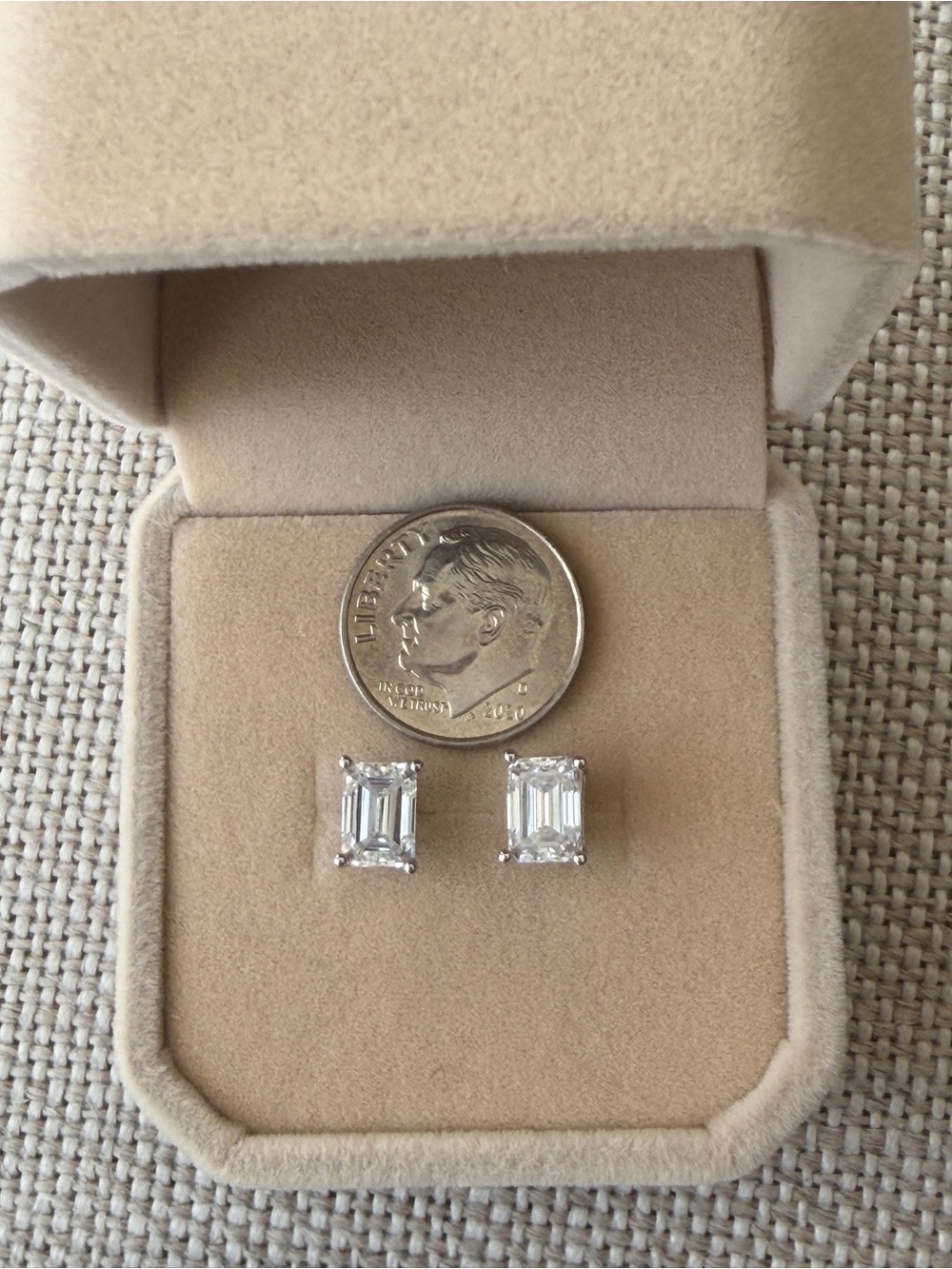 Emerald-Cut 2 ct Moissanite Clear Stone Stud Earrings - Sterling Silver - Picture 5 of 7